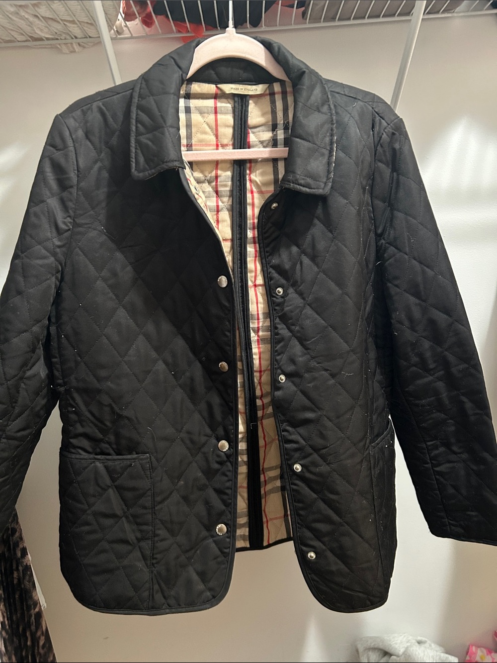 Burberry Black Quilted Jacket with Signature Check Lining